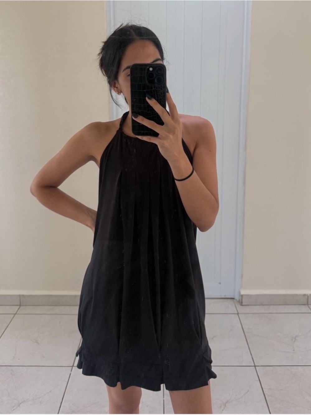 Women's Black Backless Halter Mini Dress